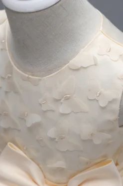 Champanhe Tule Vestido de Menina Com Arco