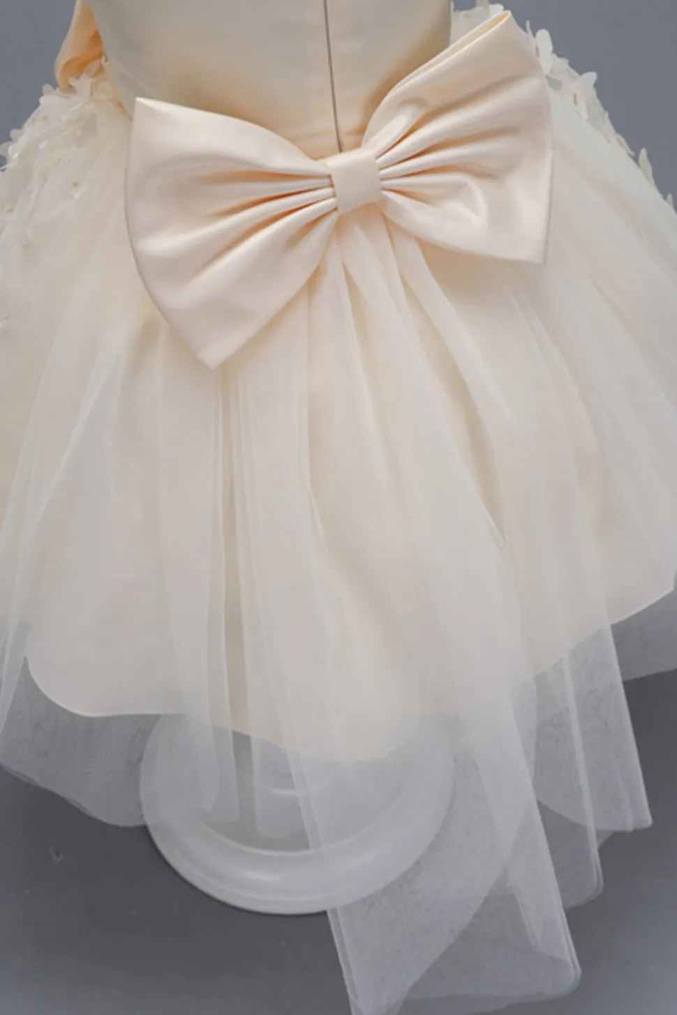 Champanhe Tule Vestido de Menina Com Arco