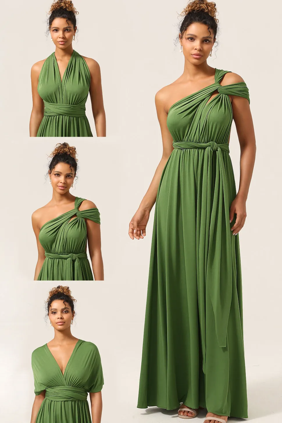 Charmoso A Line Olive Green Spandex Convertible Wear Long Bridesmaid Dress