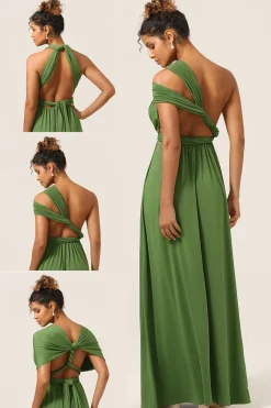 Charmoso A Line Olive Green Spandex Convertible Wear Long Bridesmaid Dress
