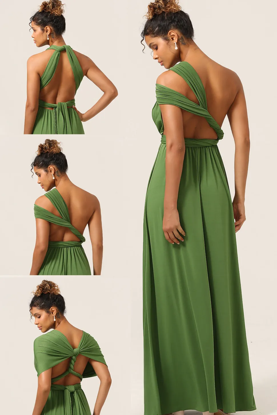 Charmoso A Line Olive Green Spandex Convertible Wear Long Bridesmaid Dress