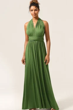 Charmoso A Line Olive Green Spandex Convertible Wear Long Bridesmaid Dress