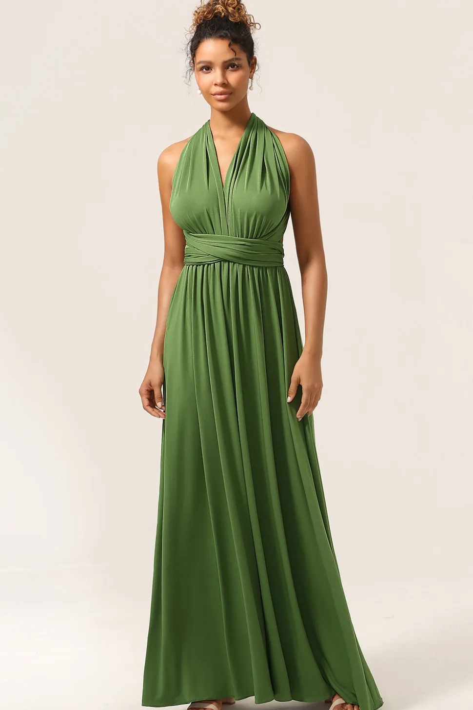 Charmoso A Line Olive Green Spandex Convertible Wear Long Bridesmaid Dress