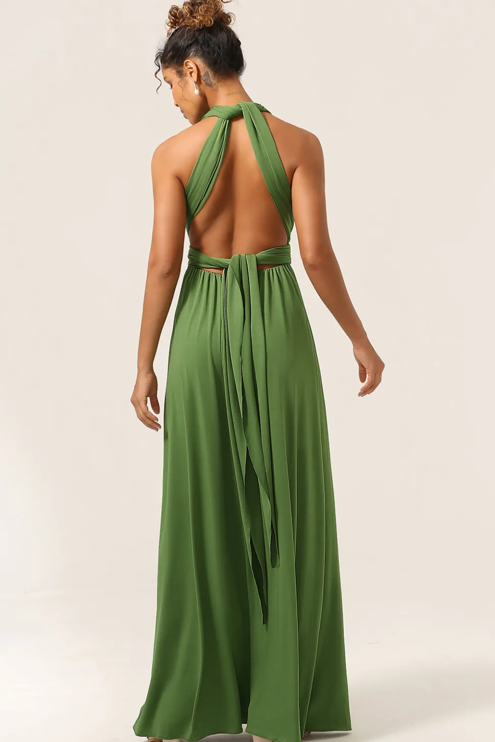 Charmoso A Line Olive Green Spandex Convertible Wear Long Bridesmaid Dress