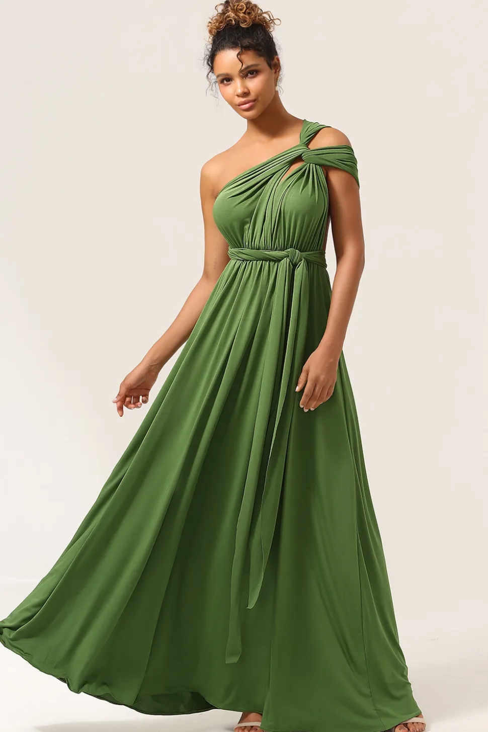 Charmoso A Line Olive Green Spandex Convertible Wear Long Bridesmaid Dress