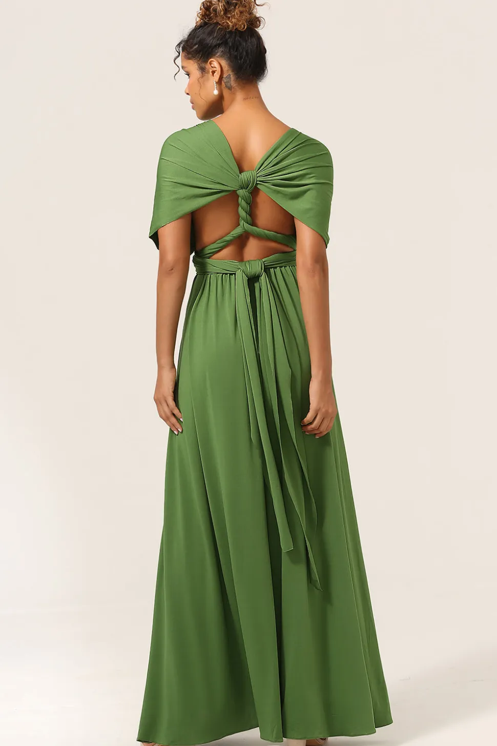 Charmoso A Line Olive Green Spandex Convertible Wear Long Bridesmaid Dress
