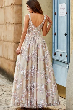 Charmoso A Line Square Neck Preto Corset Prom Dress com Appliques