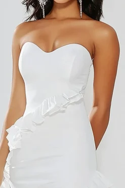 Chic branco babado querida bodycon vestido curto de formatura