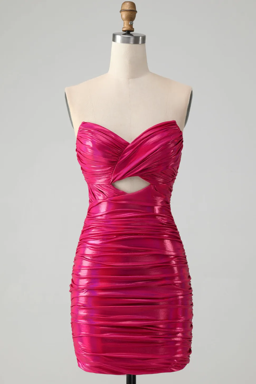 Chic Fuchsia Strapless Keyhole plissado apertado Homecoming Dress