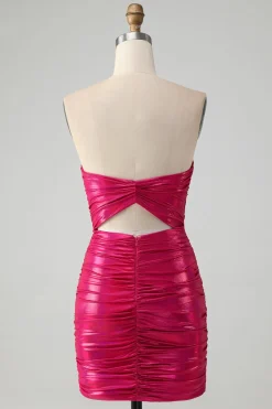 Chic Fuchsia Strapless Keyhole plissado apertado Homecoming Dress
