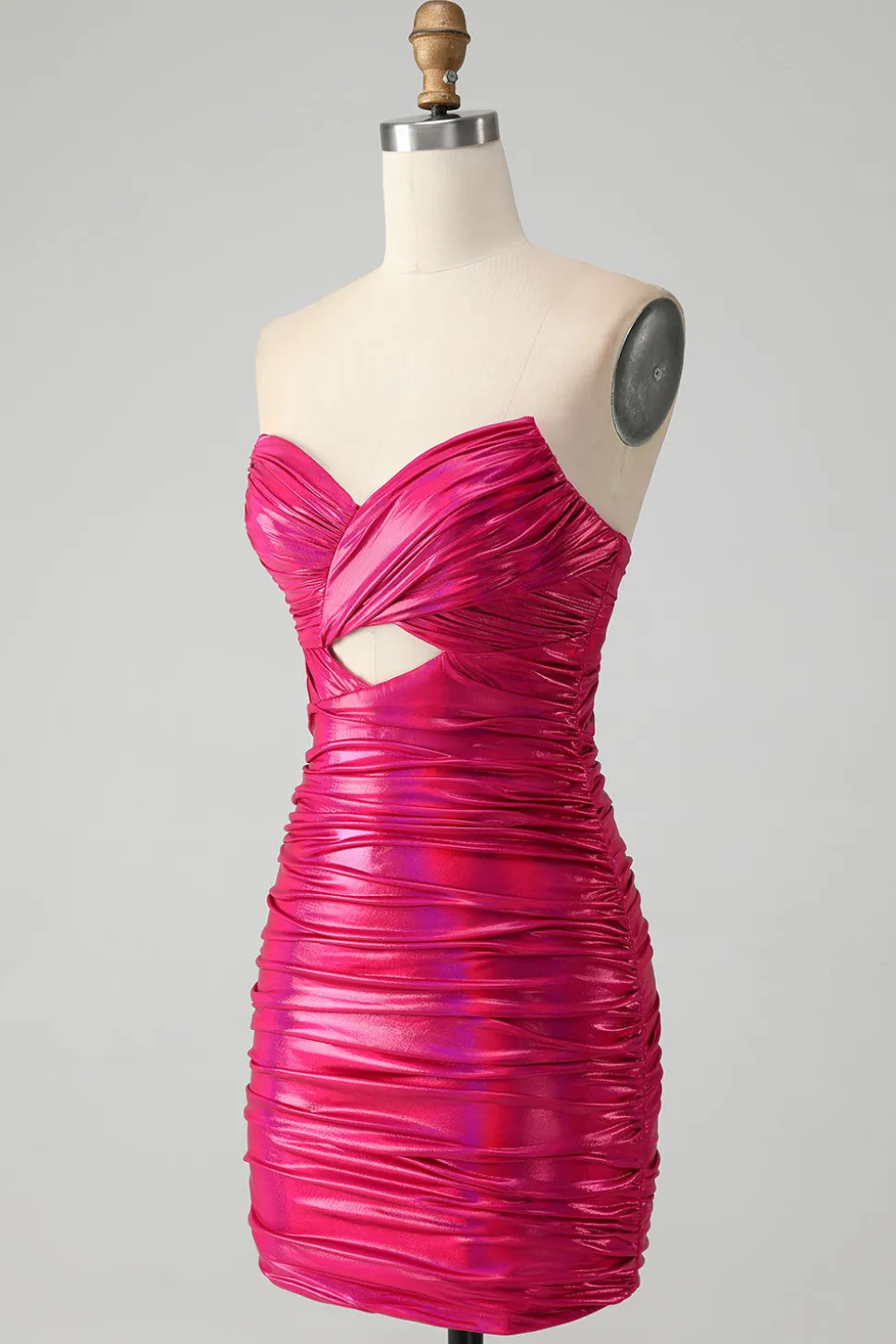 Chic Fuchsia Strapless Keyhole plissado apertado Homecoming Dress