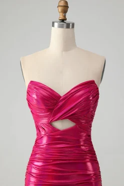 Chic Fuchsia Strapless Keyhole plissado apertado Homecoming Dress
