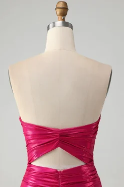 Chic Fuchsia Strapless Keyhole plissado apertado Homecoming Dress