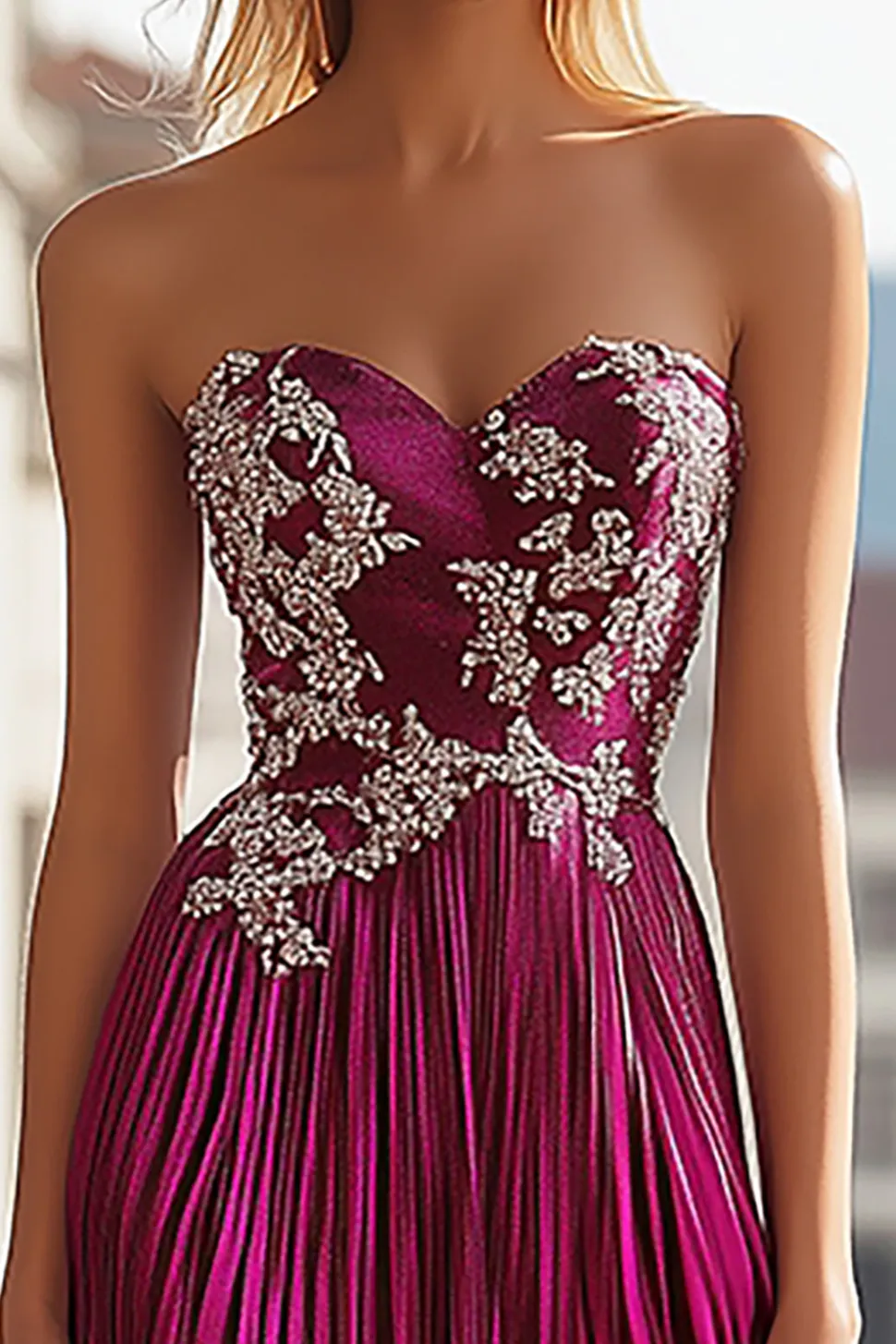 Chic Fuchsia Strapless Querida Long Prom Dress Com Bordado