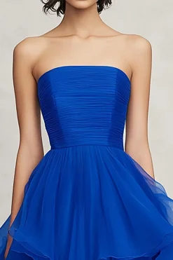 Chiffon Azul Real Sem Alças Linha-A Longo Vestidos Cerimónia