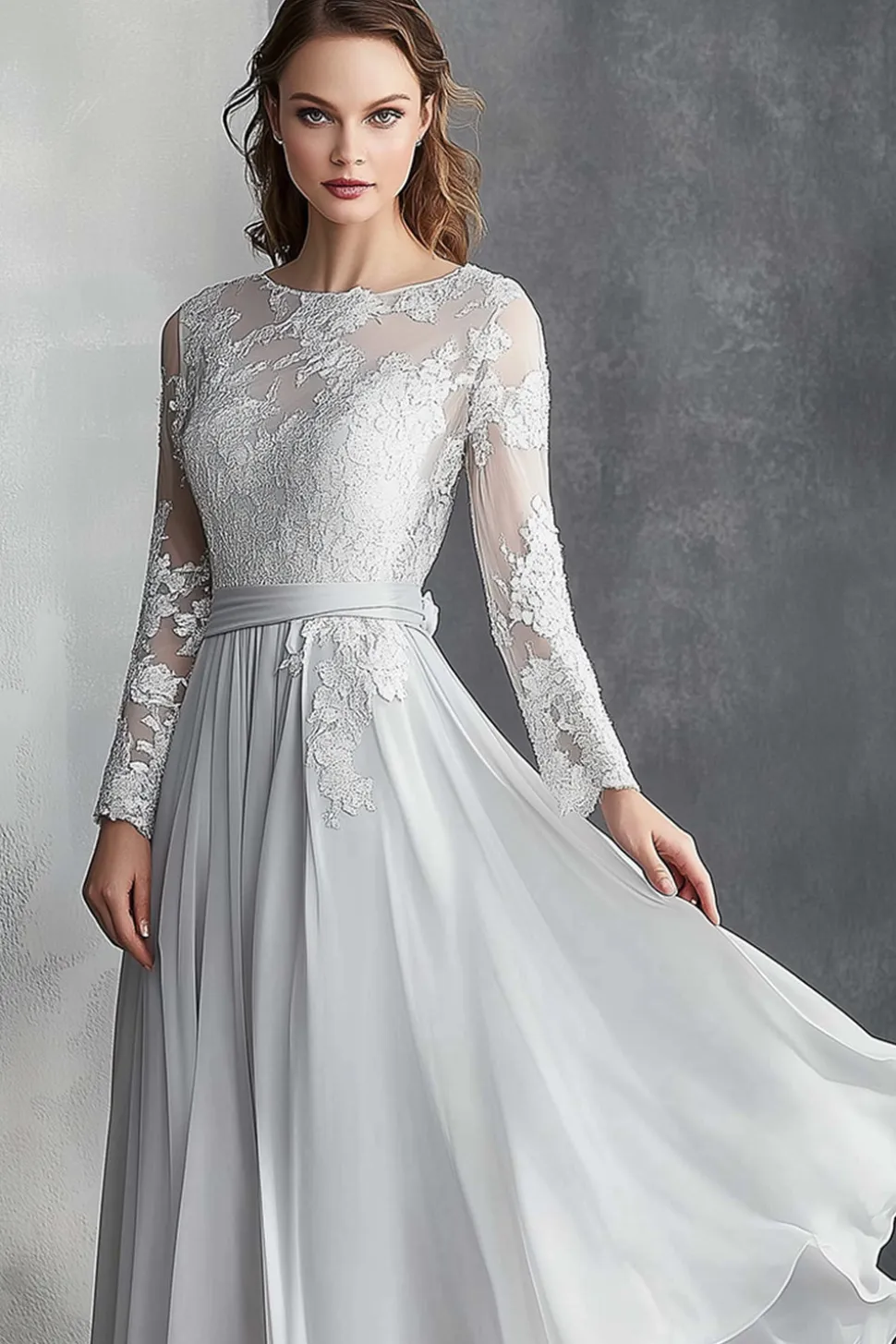Chiffon Cinza Uma Linha Mãe do Vestido de Noiva com Apliques de Renda