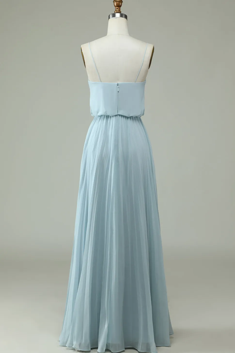 Chiffon Espaghetti Correias Sky Blue Vestido Longo Madrinha