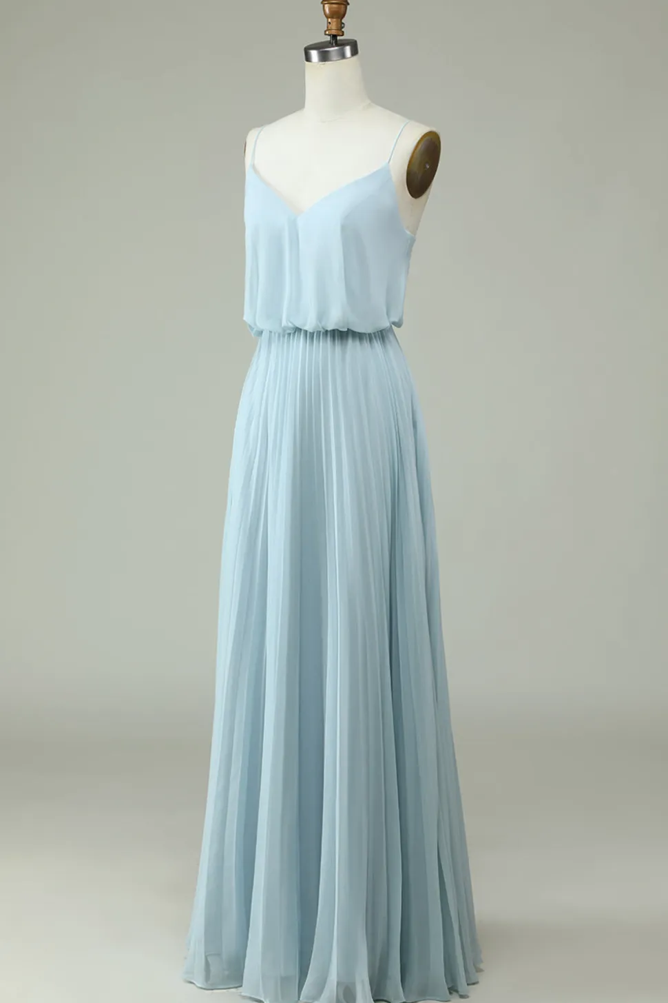Chiffon Espaghetti Correias Sky Blue Vestido Longo Madrinha