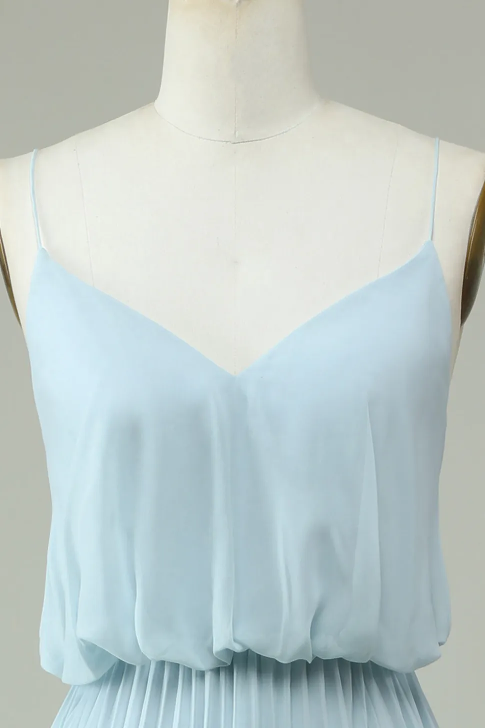 Chiffon Espaghetti Correias Sky Blue Vestido Longo Madrinha