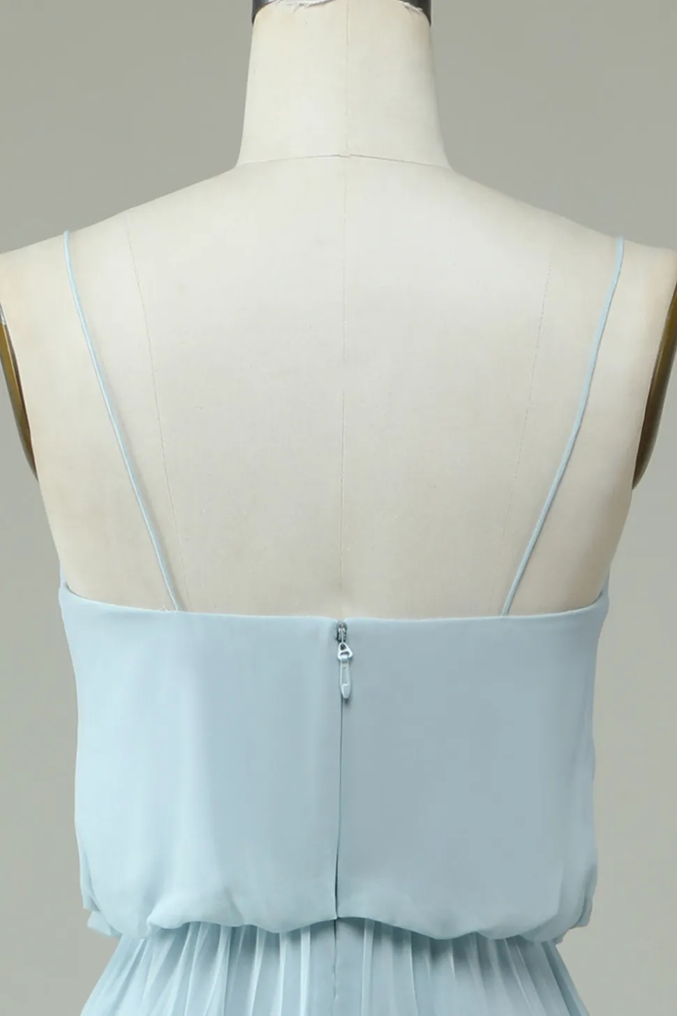 Chiffon Espaghetti Correias Sky Blue Vestido Longo Madrinha