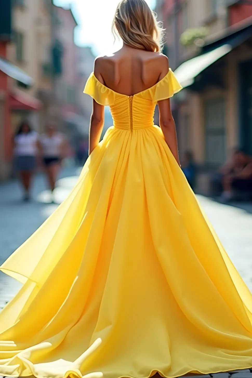 Chiffon Long A Line Yellow Off The Shoulder Prom Dress