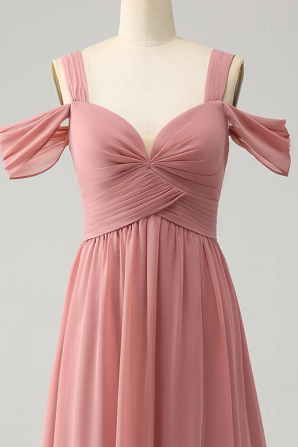 Chiffon Red A Line Spaghetti Correias Vestido de Dama de Honra Plissado com Fenda