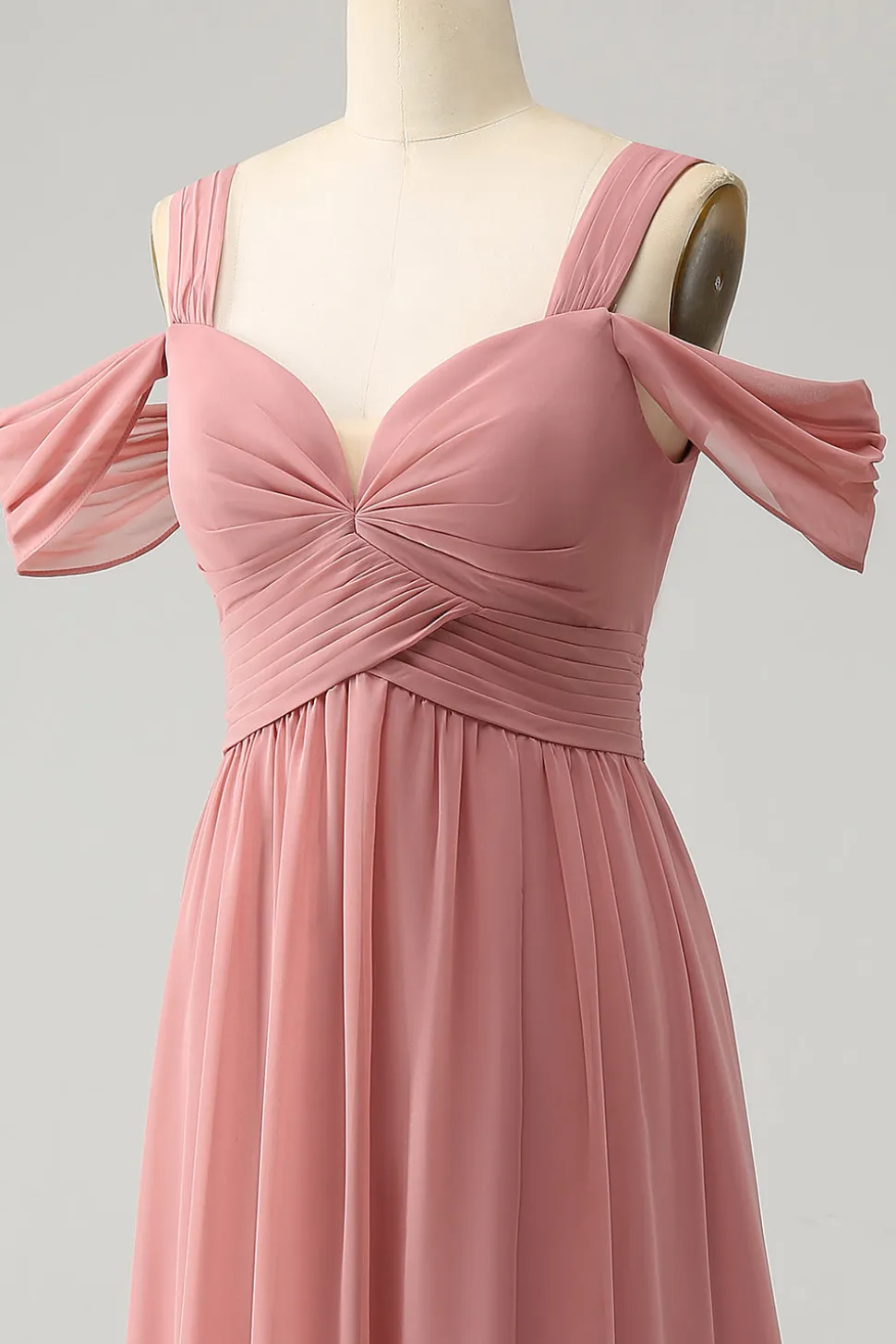 Chiffon Red A Line Spaghetti Correias Vestido de Dama de Honra Plissado com Fenda