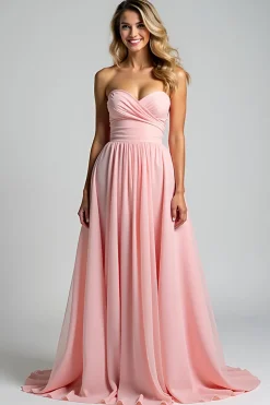 Chiffon Rosa Querida Uma Linha Ruched Vestido Madrinha