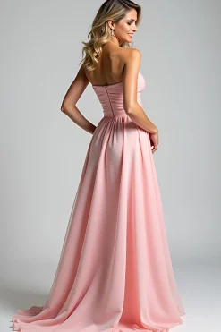 Chiffon Rosa Querida Uma Linha Ruched Vestido Madrinha