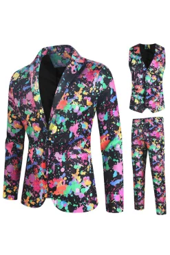Christams Masculino Impresso Colorido 3-Piece One Button Party Suits