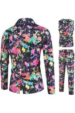 Christams Masculino Impresso Colorido 3-Piece One Button Party Suits