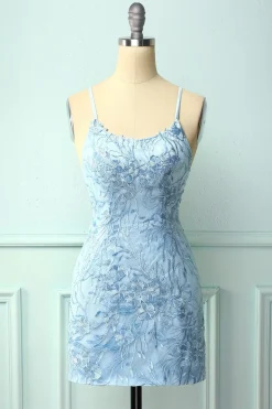Cintas de espaguete azul céu vestido bodycon