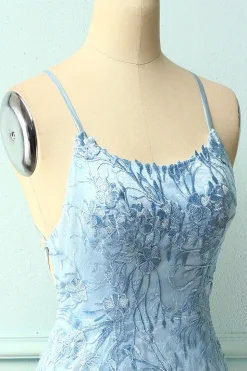 Cintas de espaguete azul céu vestido bodycon