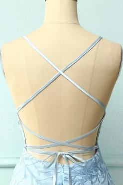 Cintas de espaguete azul céu vestido bodycon