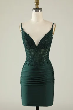 Cintas de Espaguete Azul Real Vestido de Cocktail