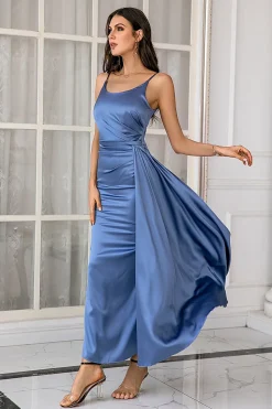 Cintas de espaguete azul simples vestido de baile