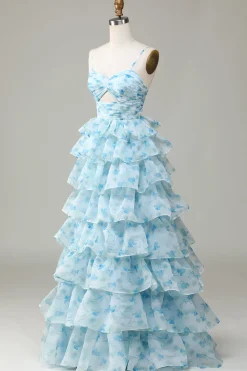 Cintas de Espaguete Azul Vestido de Dama de Honor