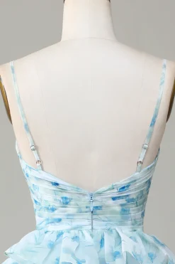 Cintas de Espaguete Azul Vestido de Dama de Honor