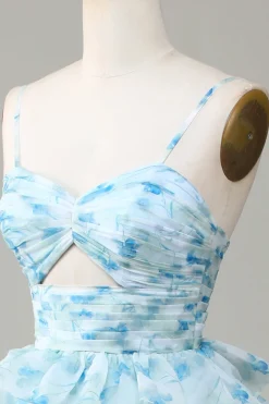 Cintas de Espaguete Azul Vestido de Dama de Honor