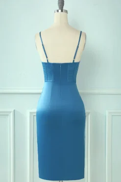 Cintas de espaguete azul vestido de hoco apertado
