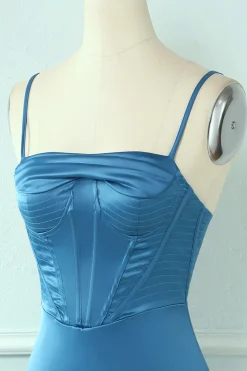 Cintas de espaguete azul vestido de hoco apertado