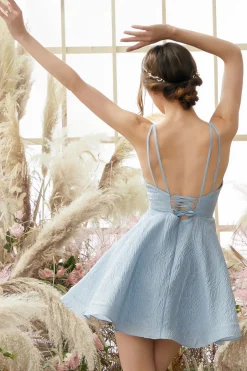 Cintas De Espaguete Azul Vestido Do Baile