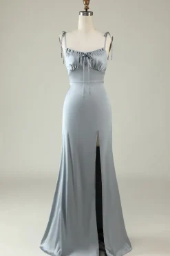 Cintas de Espaguete Cetim Cinza Vestido de Dama de Honor