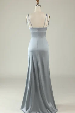 Cintas de Espaguete Cetim Cinza Vestido de Dama de Honor