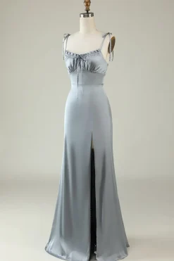 Cintas de Espaguete Cetim Cinza Vestido de Dama de Honor
