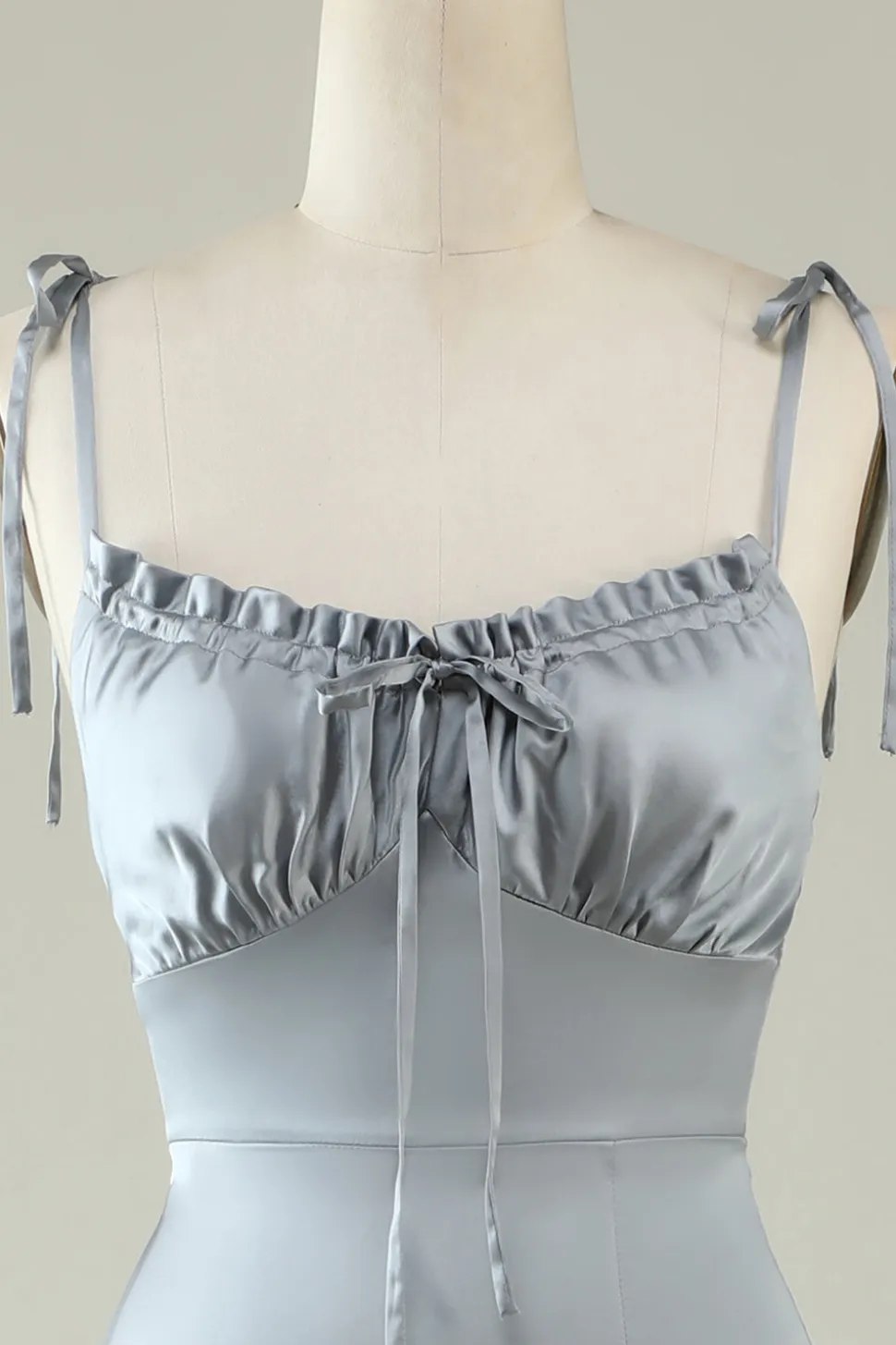 Cintas de Espaguete Cetim Cinza Vestido de Dama de Honor