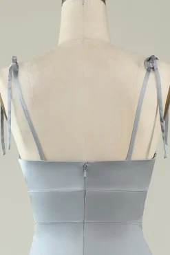 Cintas de Espaguete Cetim Cinza Vestido de Dama de Honor