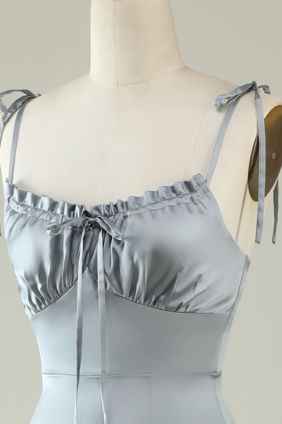 Cintas de Espaguete Cetim Cinza Vestido de Dama de Honor