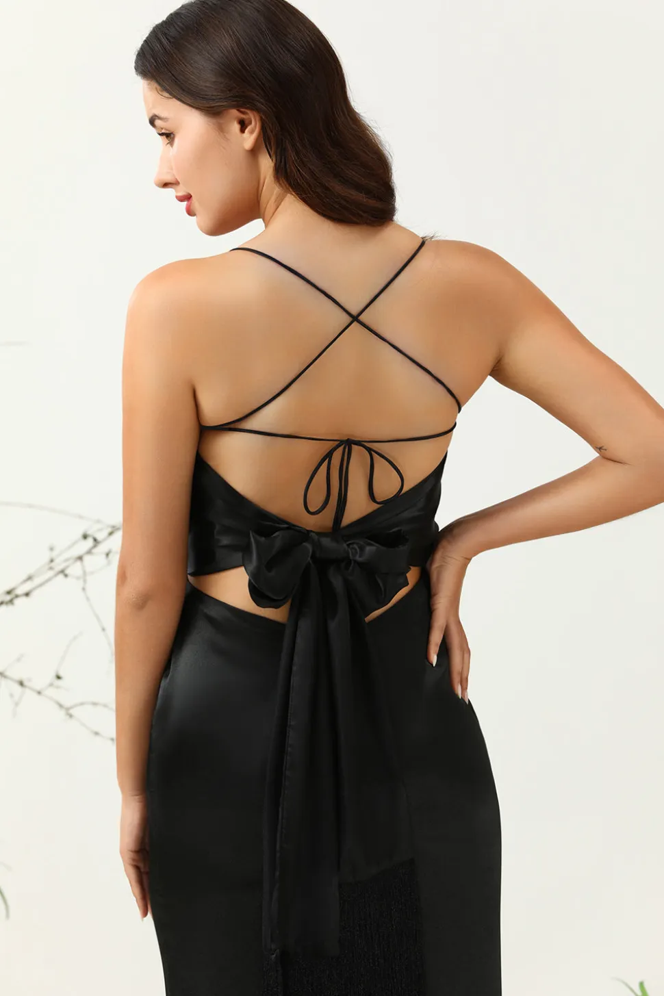 Cintas de Espaguete Chá Preto Vestido de Baile