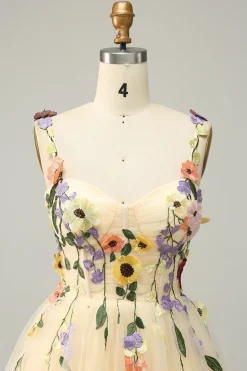 Cintas de Espaguete Champanhe Vestido Curto com Apliques